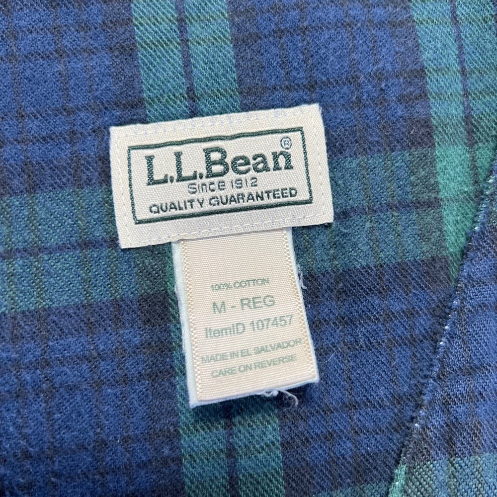 VINTAGE LL Bean Night Shirt Size L Green Blue Plaid Longsleeve Henley Pajama - Picture 8 of 16